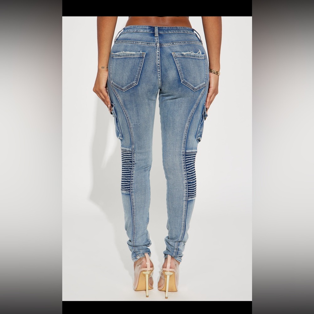 Venezia Stretch Moto Skinny Jean - Medium Wash - Picture 3 of 6